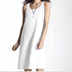 EILEEN FISHER Linen Dress White Midi Large ("2") Sleeveless, Scoop Neck A Line